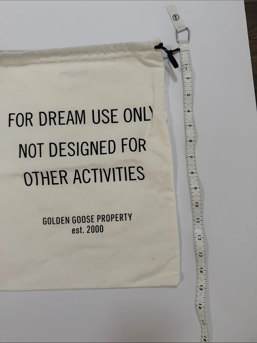 Golden Goose Cream Canvas Drawstring Bags with Black Text (Pair)